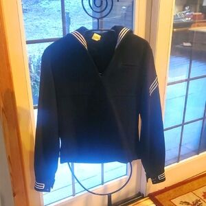 Vintage WW2 Navy Blue Wool Pullover Sailor Cracker Jack Sz. M Uniform Jerkin Top